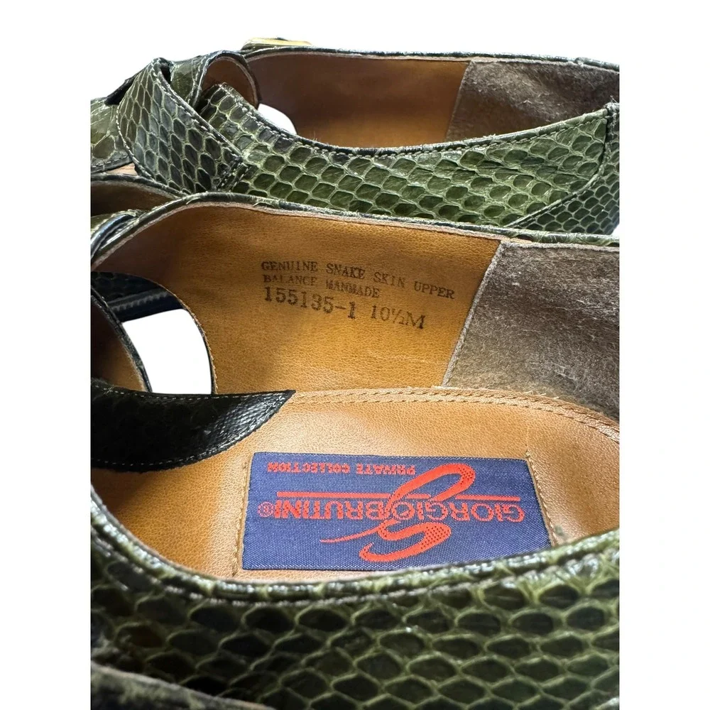 Giorgio Brutini Fisherman Sandals Mens 10.5M Green Snakeskin Good 155135-1